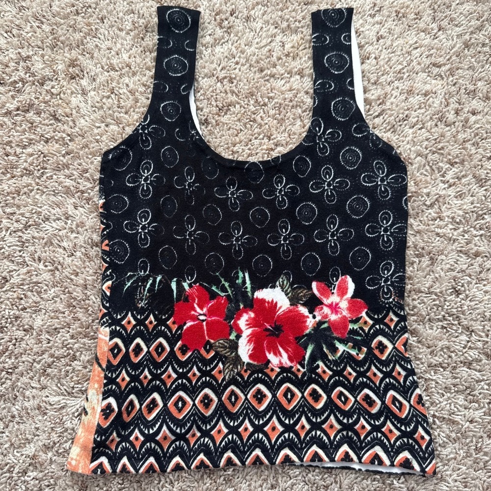 Alberto Makali Leopard Tropical Floral Beaded Tank Top Vintage Y2K Small - Picture 4 of 6